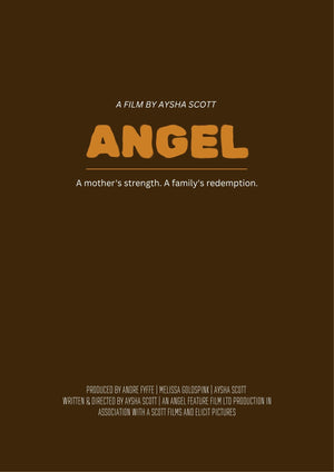 Movie poster for 'Angel' with text on a brown background