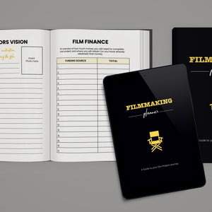 Directors vision and film finance page opened, with digital planner mockup 