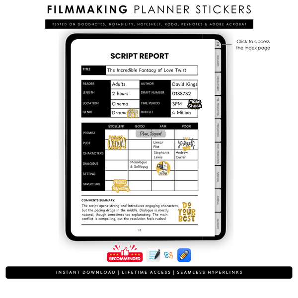 iPad displaying a script report on a white background with text and icons.