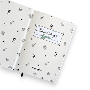 Two white books with black patterns and 'This book belongs to' text on a white background