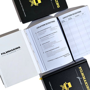 Filmmaking planner with open pages showing 'Location Scouting' section.