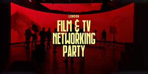 Silhouettes of people at a networking event with 'London Film & TV Networking Party' text.
