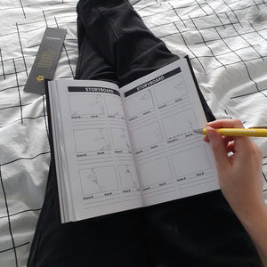 Storyboard page filled in with film idea, filled in by a filmmaker with a yellow affirmation pen 
